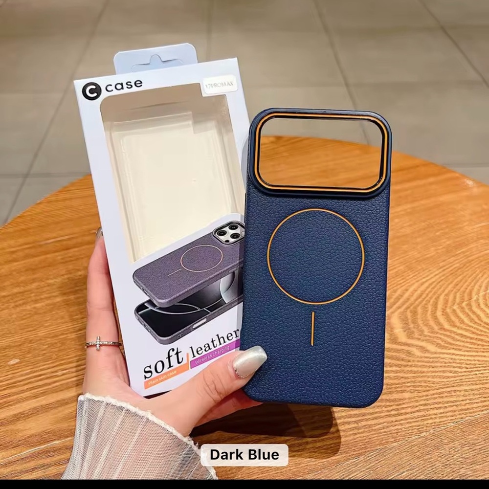 Blue and Orange Leather Shell  case for iPhone 17Pro Max